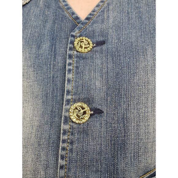 Y2k Pepe Jeans Streetwear Star Patchwork Rhinestone Distressed Denim Vest Sz Sm - Picture 8 of 9